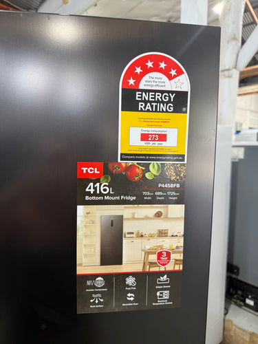 Transportation damaged TCL 416L Bottom Mount Refrigerator Model: P445BFB - Second Hand Appliances Geebung